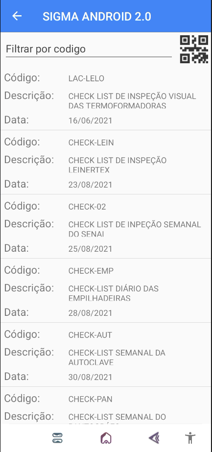 Tela de listagem de CheckLists